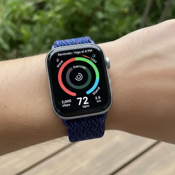 Apple Watch on a wrist displaying health metrics and smart features for daily use.