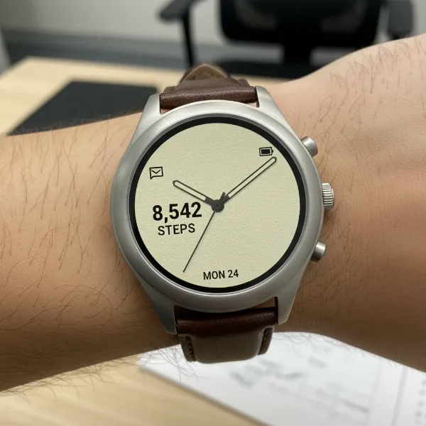 Close-up of Fossil Gen 7 Hybrid E-Ink display showing notifications.