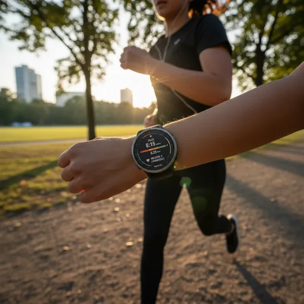 Person running with Garmin Venu 4, showing fitness tracking features