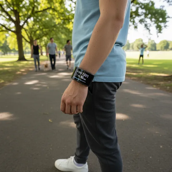 Nubia Watch displaying basic fitness data on its screen, perhaps during a casual walk or light exercise.