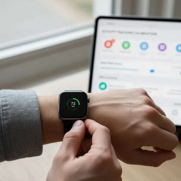 A person actively calibrating a smartwatch, ensuring snug fit and checking settings for improved accuracy.